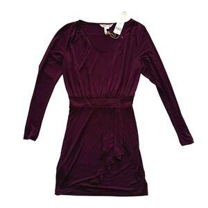 BCBGeneration Long Sleeve V-Neck Mini Dress Grape Purple XS XH46T601-514